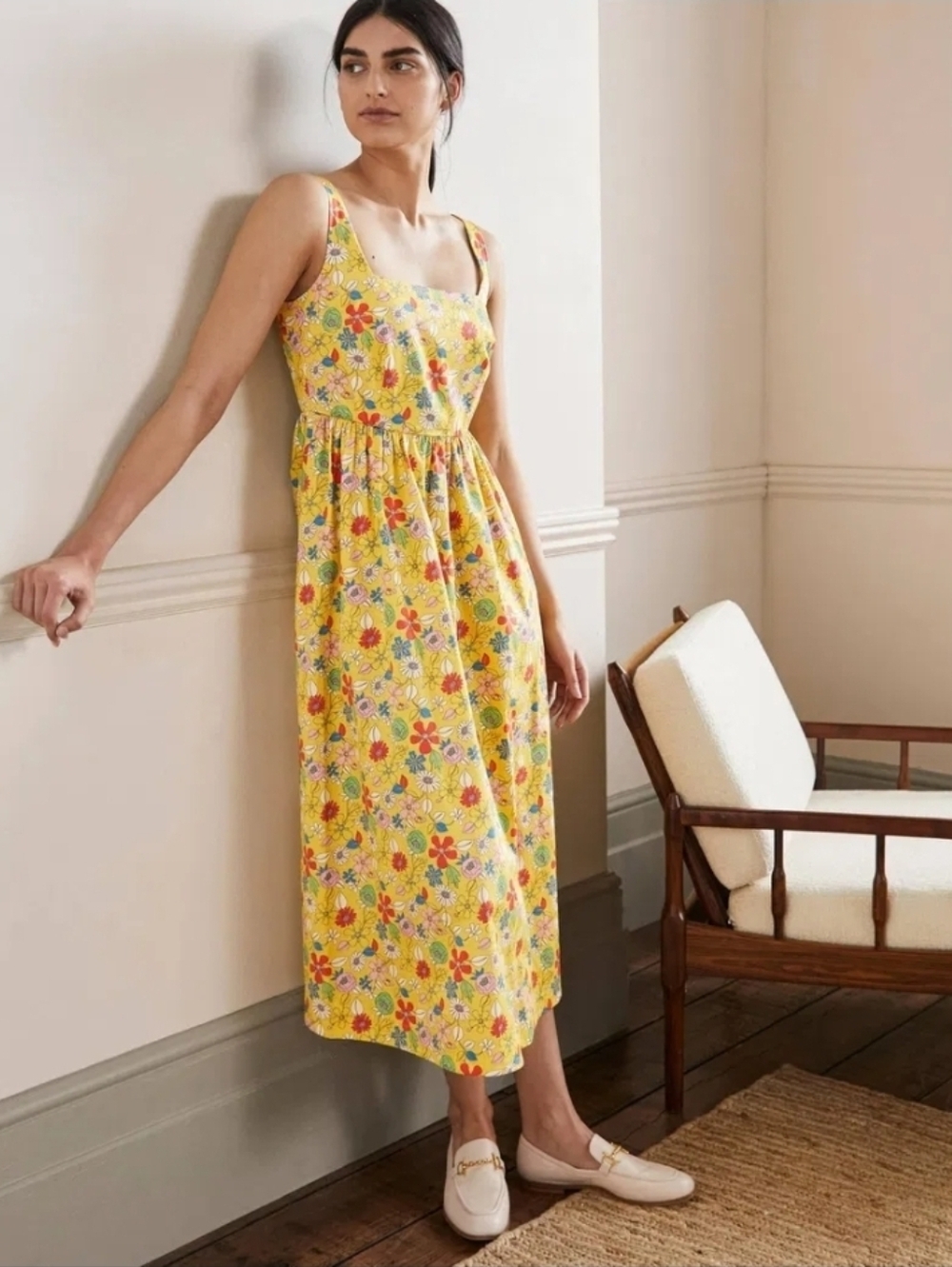 Boden Yellow Floral Midi Sundress - Size - 14R